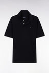 Straight-fit short-sleeved polo shirt in black Pima cotton