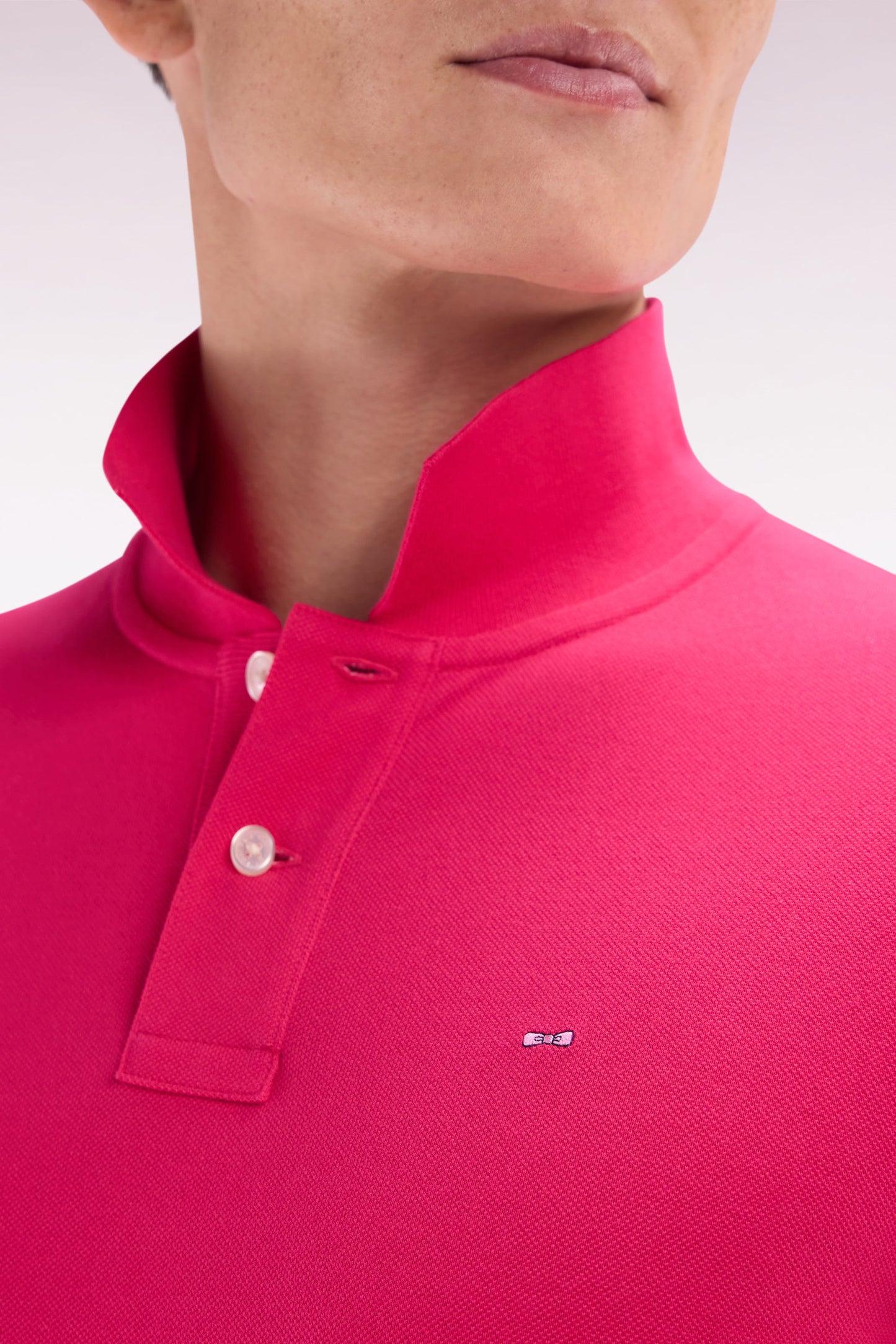 Straight-fit short-sleeved polo shirt in fuchsia Pima cotton