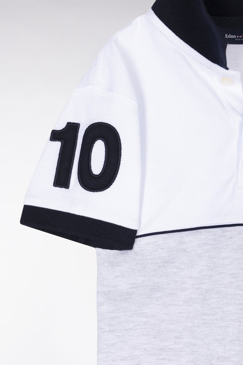 Straight-fit two-tone short-sleeved polo shirt in grey cotton with number 10 embroidery - Image 2
