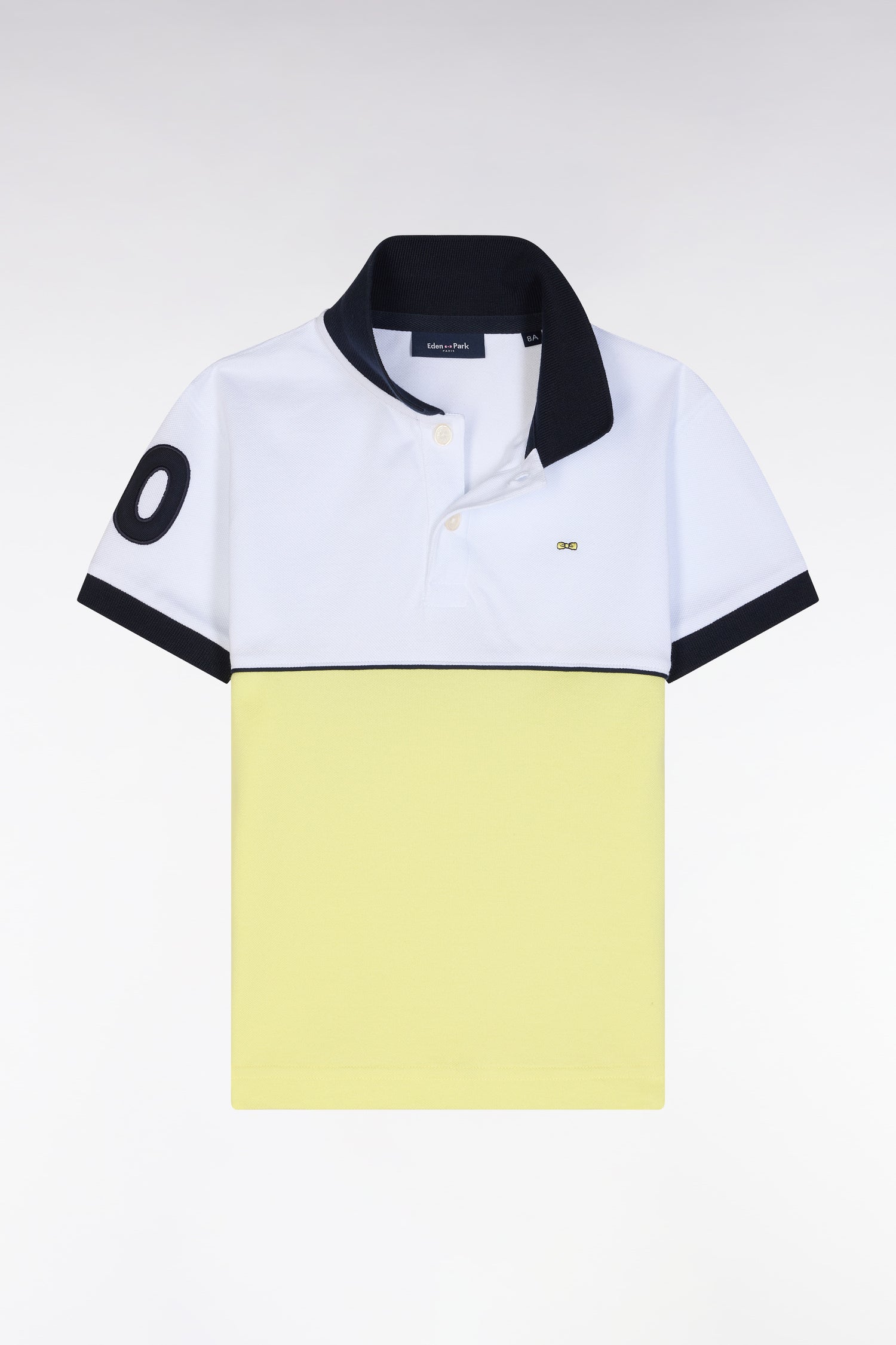 Polo à manches courtes bicolore en coton jaune broderie 10 coupe droite