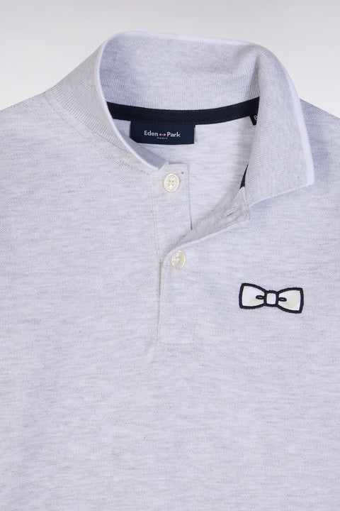 Straight-fit short-sleeved polo shirt in grey cotton - Image 2