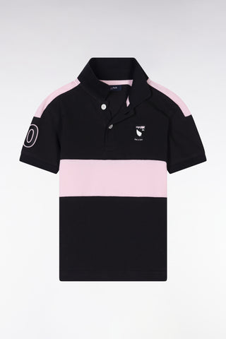 Straight-fit New Zealand polo shirt in black and pink cotton piqué