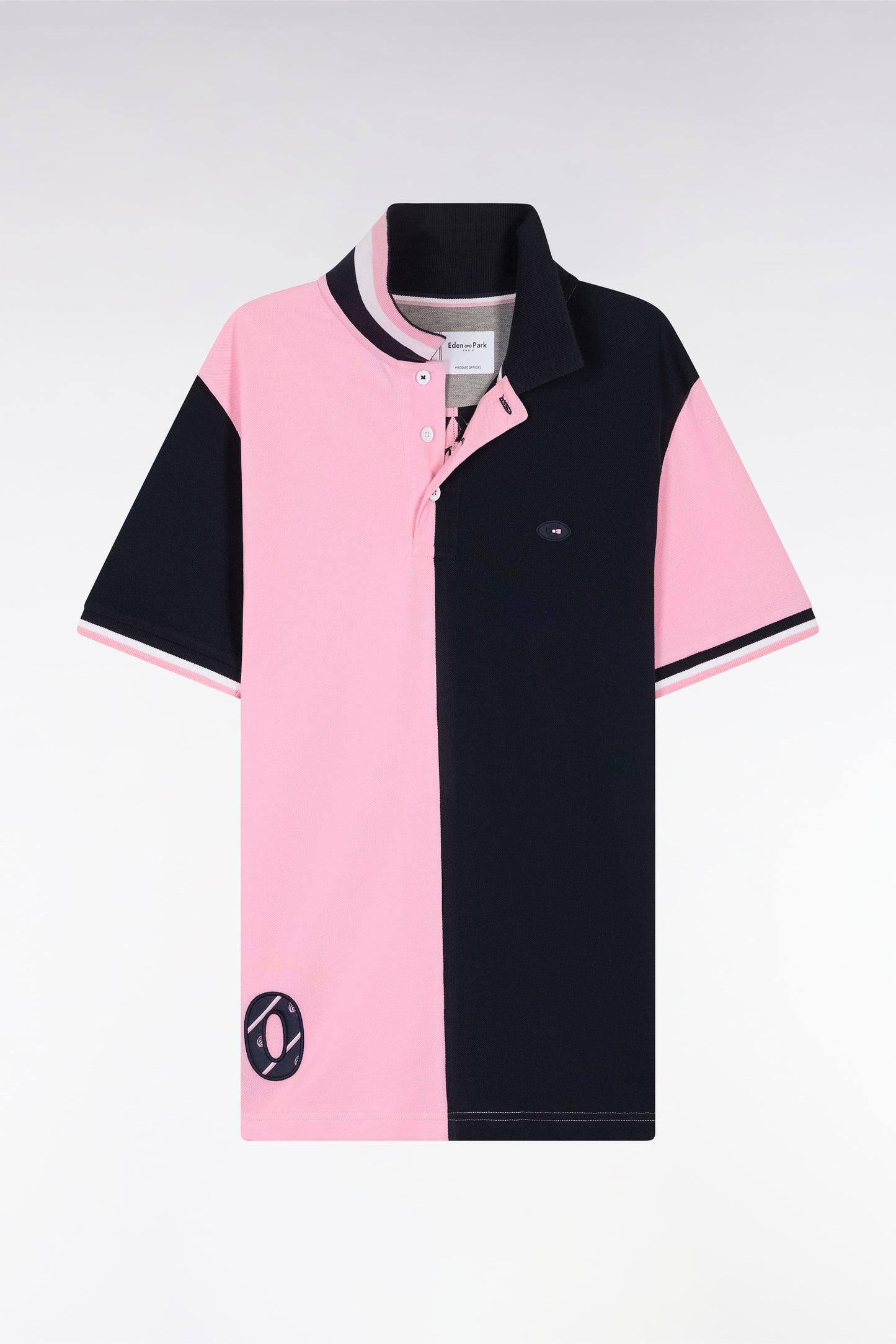 Straight-fit short-sleeved polo shirt in two-tone pink and navy cotton