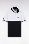 Straight-fit short-sleeved polo shirt in two-tone navy and white cotton piqué