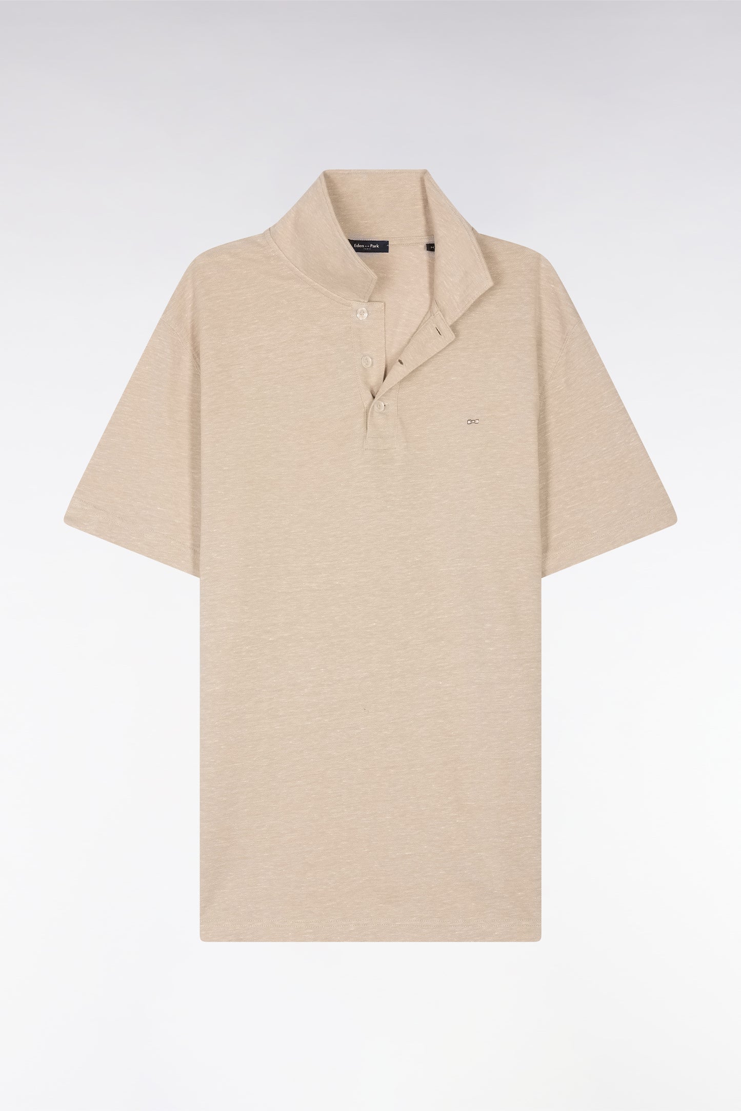 Polo à manches courtes en coton et lin beige coupe droite