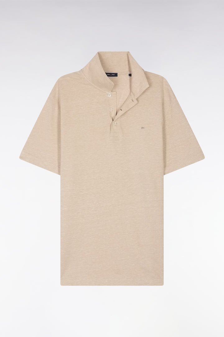 Polo à manches courtes en coton et lin beige coupe droite