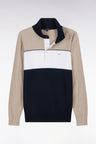 Straight-fit beige cotton jumper with a rugby-style collar