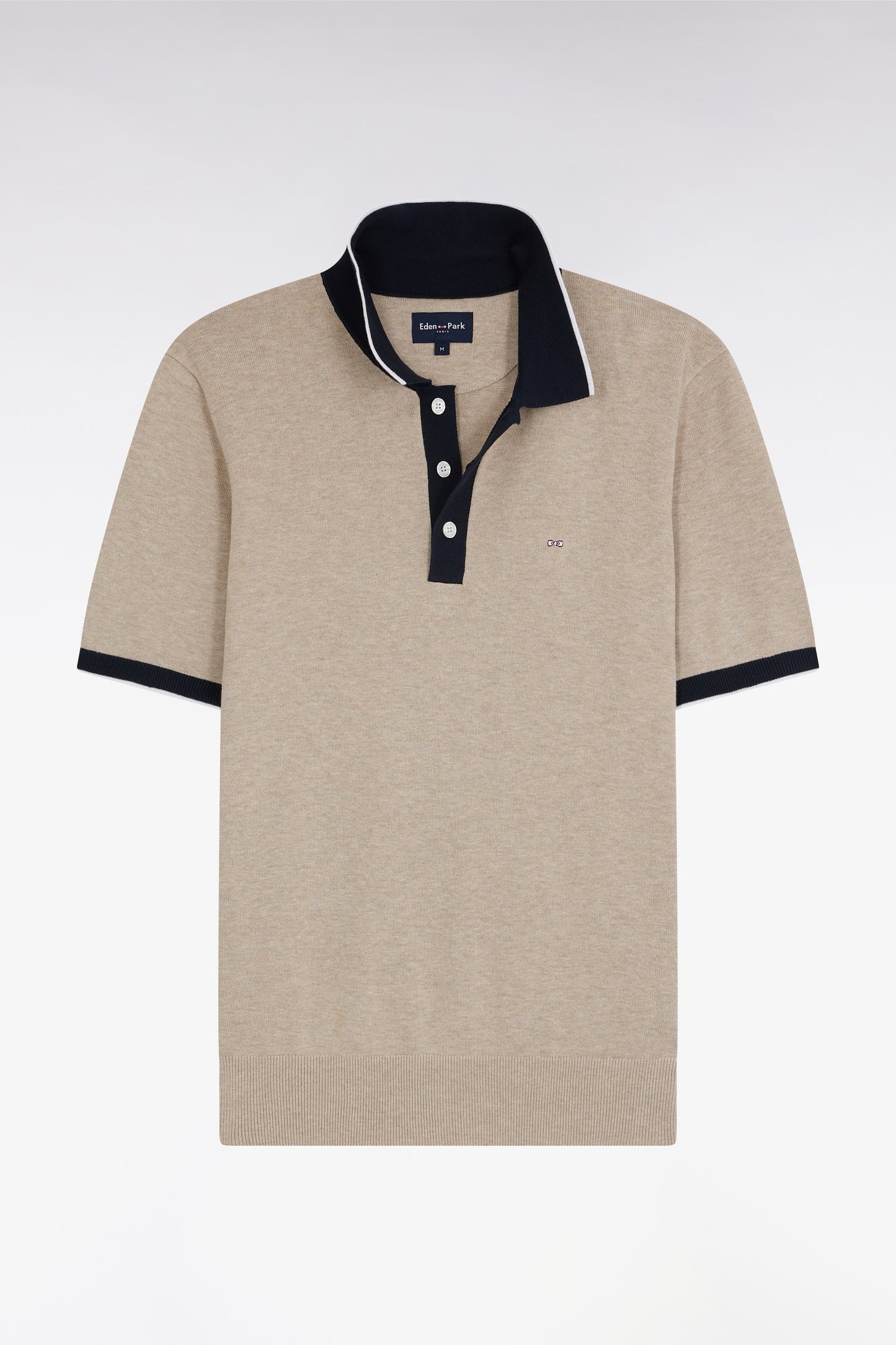 Straight-fit short-sleeved polo collar jumper in beige cotton