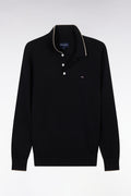 Pull col polo en coton noir et marron coupe droite