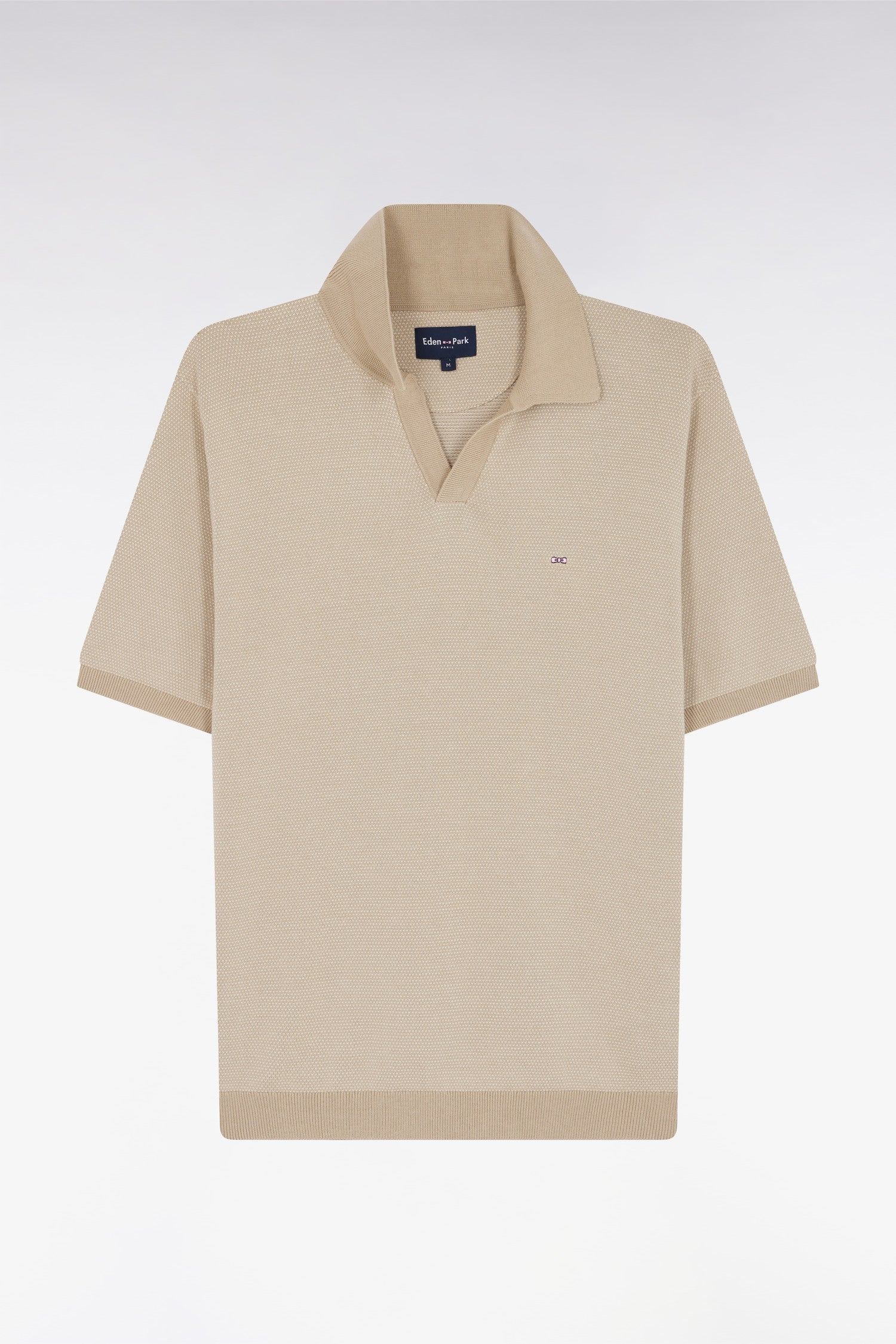 Pull col polo en coton beige coupe droite