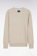 Pull col rond en coton nid d'abeille beige coupe droite