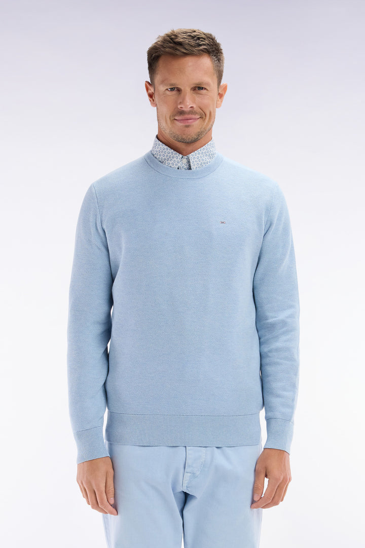 Pull col rond en coton nid d'abeille ciel coupe droite