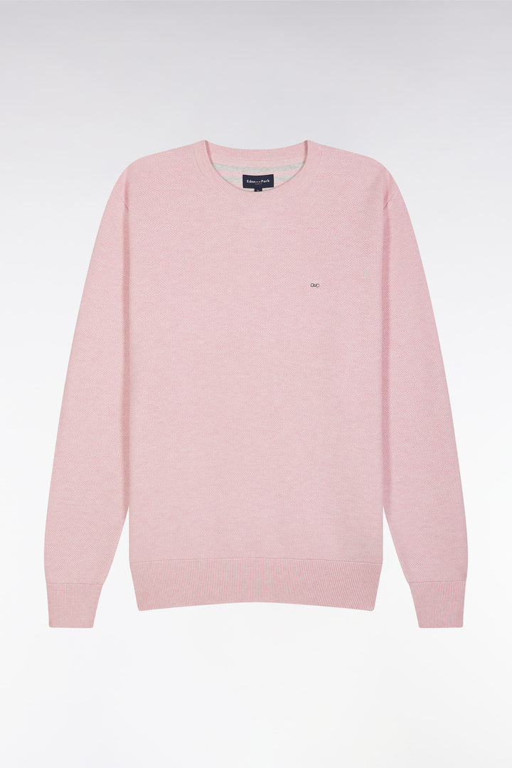 Pull col rond en coton nid d'abeille rose coupe droite