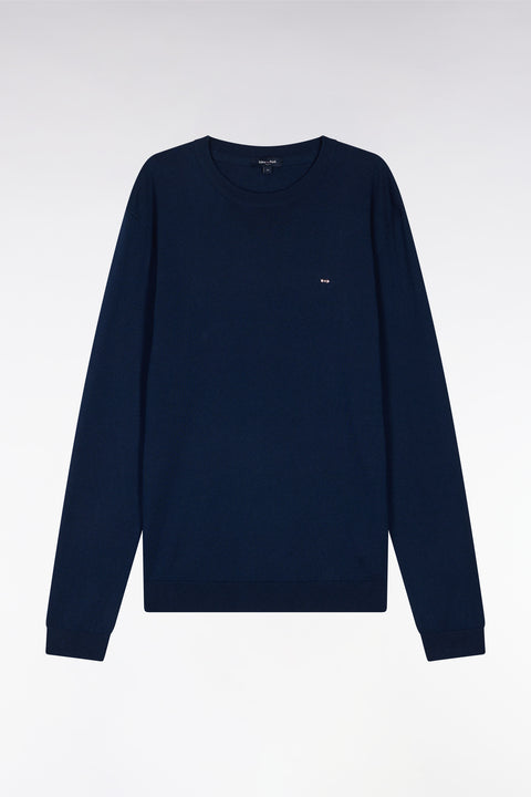 Straight-fit navy cotton-silk blend crewneck jumper - Image 2