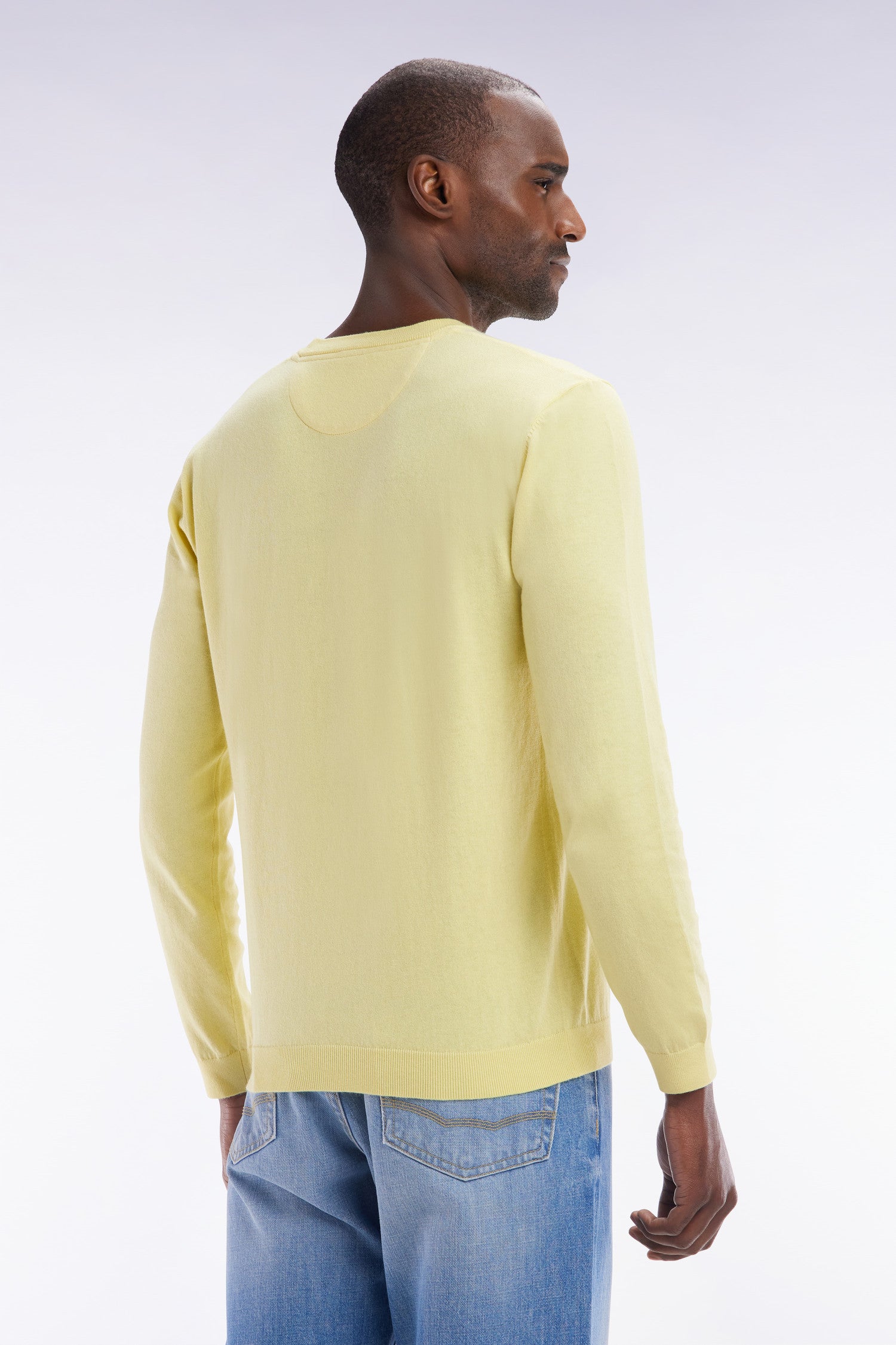 Pull col rond en coton et soie mélangés ivoire coupe droite