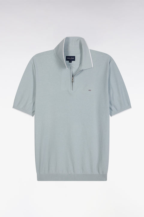 Straight-fit sky blue polo neck jumper in organic cotton and cashmere blend - Image 2