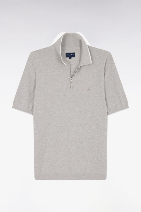 Straight-fit grey polo neck jumper in organic cotton and cashmere blend - Image 2