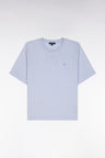 Relaxed-fit short-sleeved round-neck jumper in grey cotton-silk thin blend