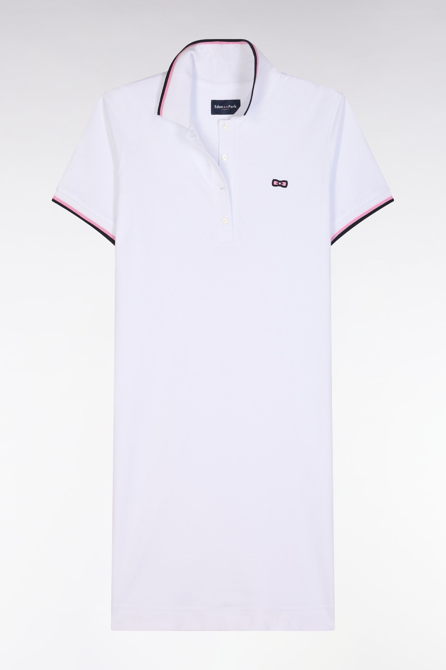 White cotton rugby shirt dress with tricolor accents
