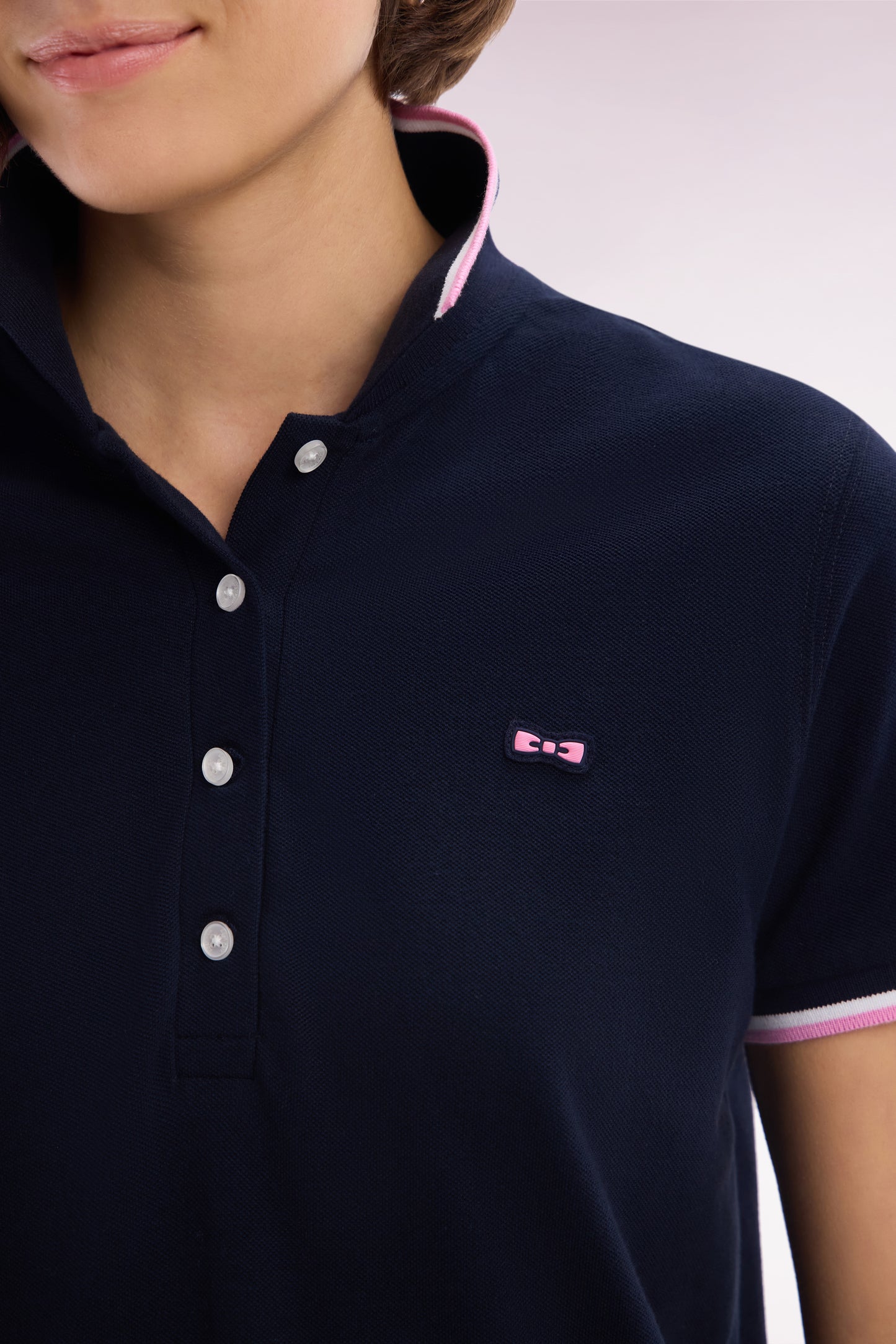 Navy cotton rugby shirt dress with tricolor accents