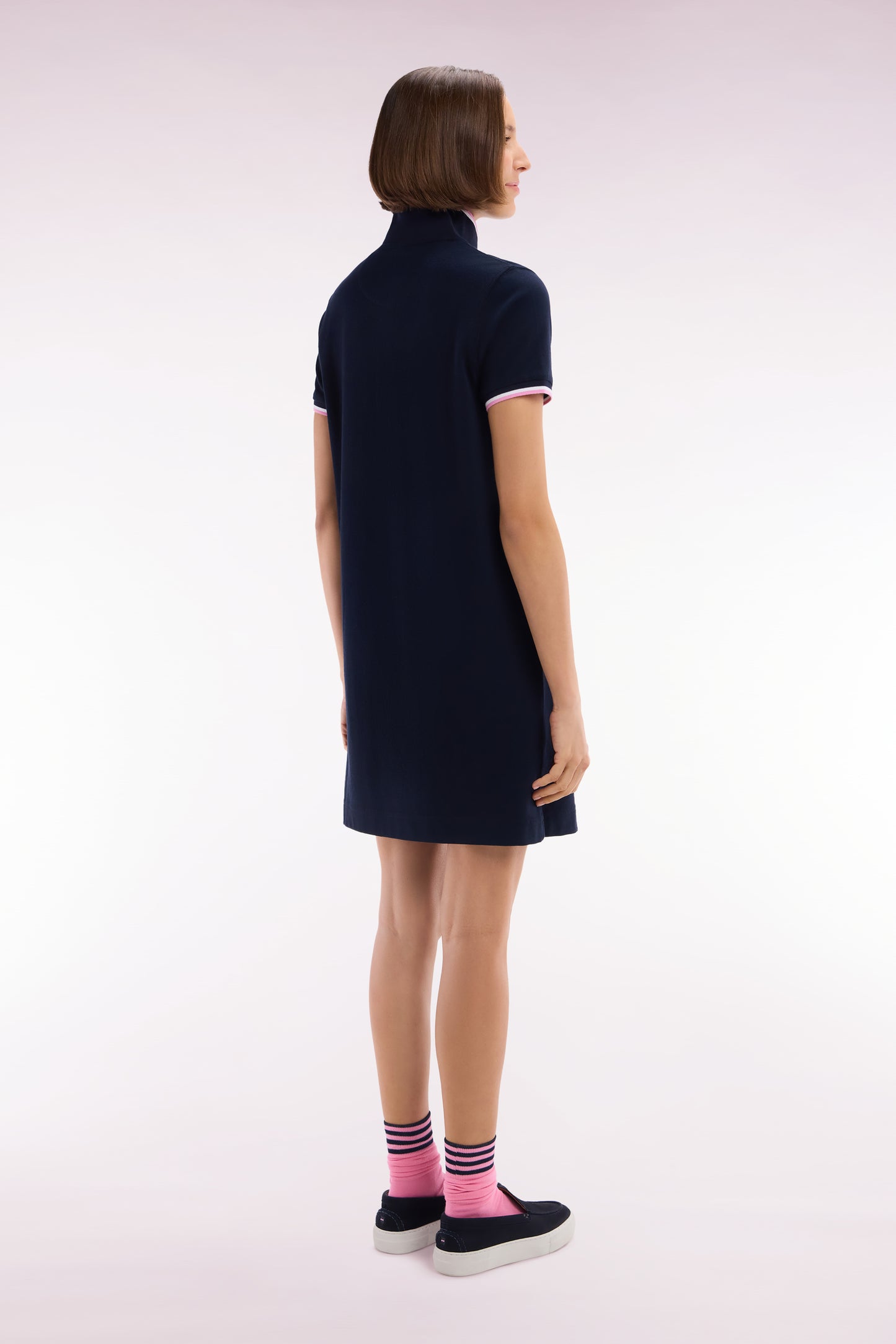Navy cotton rugby shirt dress with tricolor accents