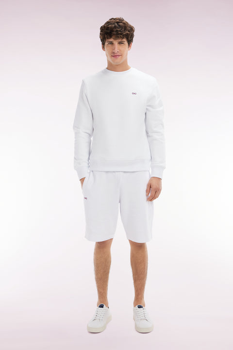 Straight-fit white cotton fleece shorts - Image 1