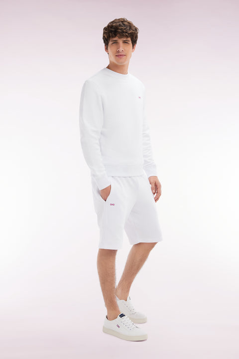 Straight-fit white cotton fleece shorts - Image 3