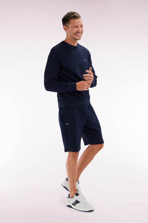 Straight-fit navy cotton fleece shorts - Image 2