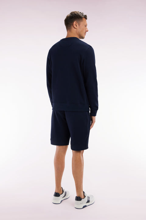 Straight-fit navy cotton fleece shorts - Image 3