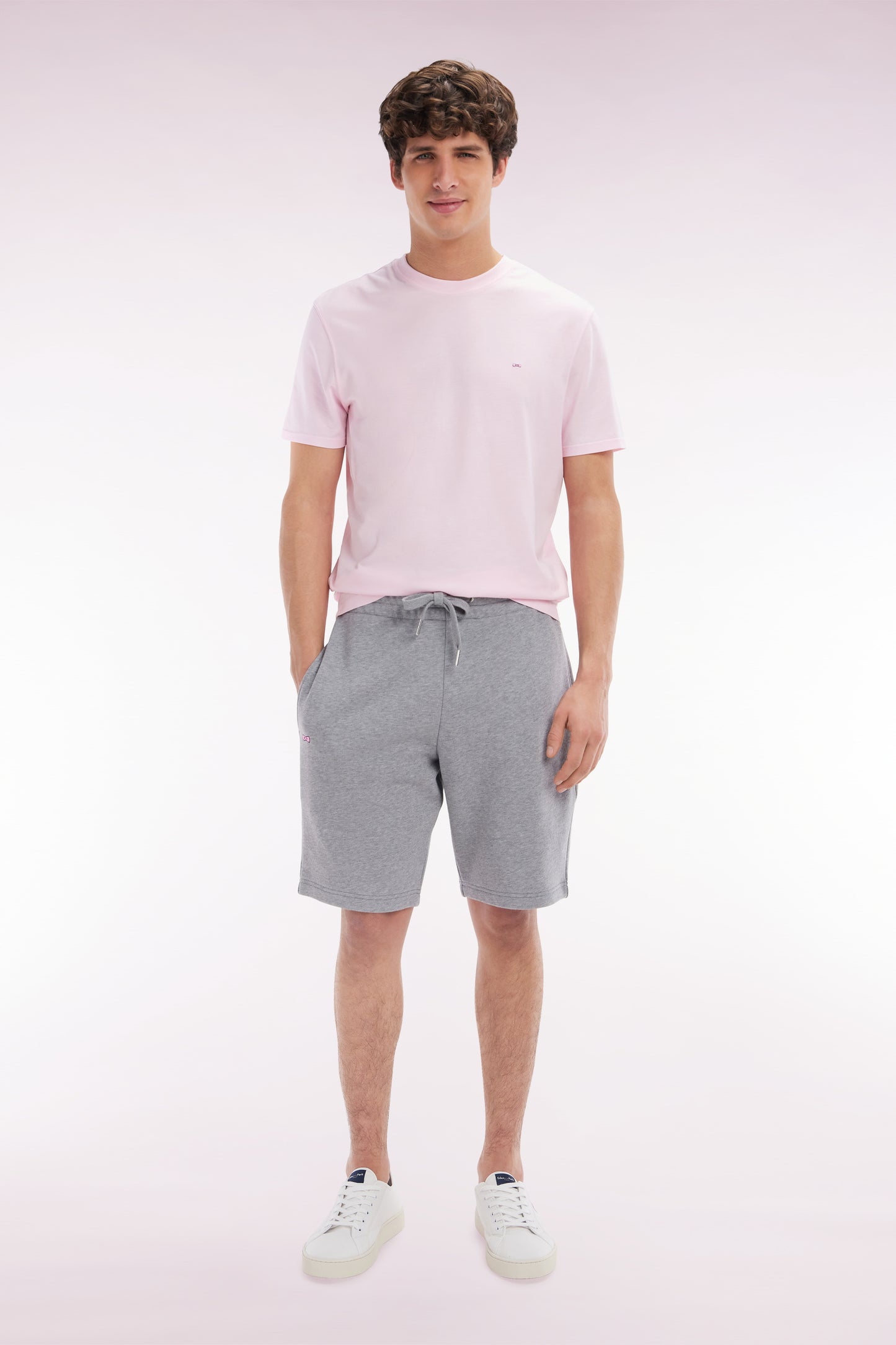 Straight-fit grey cotton fleece shorts