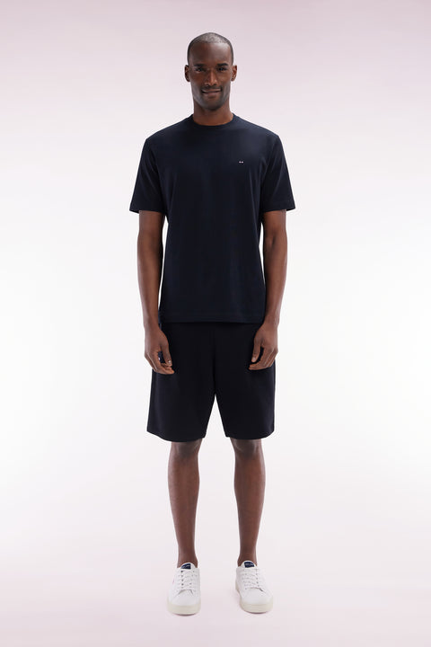 Straight-fit black cotton fleece shorts - Image 1