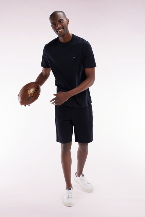 Straight-fit black cotton fleece shorts - Image 3