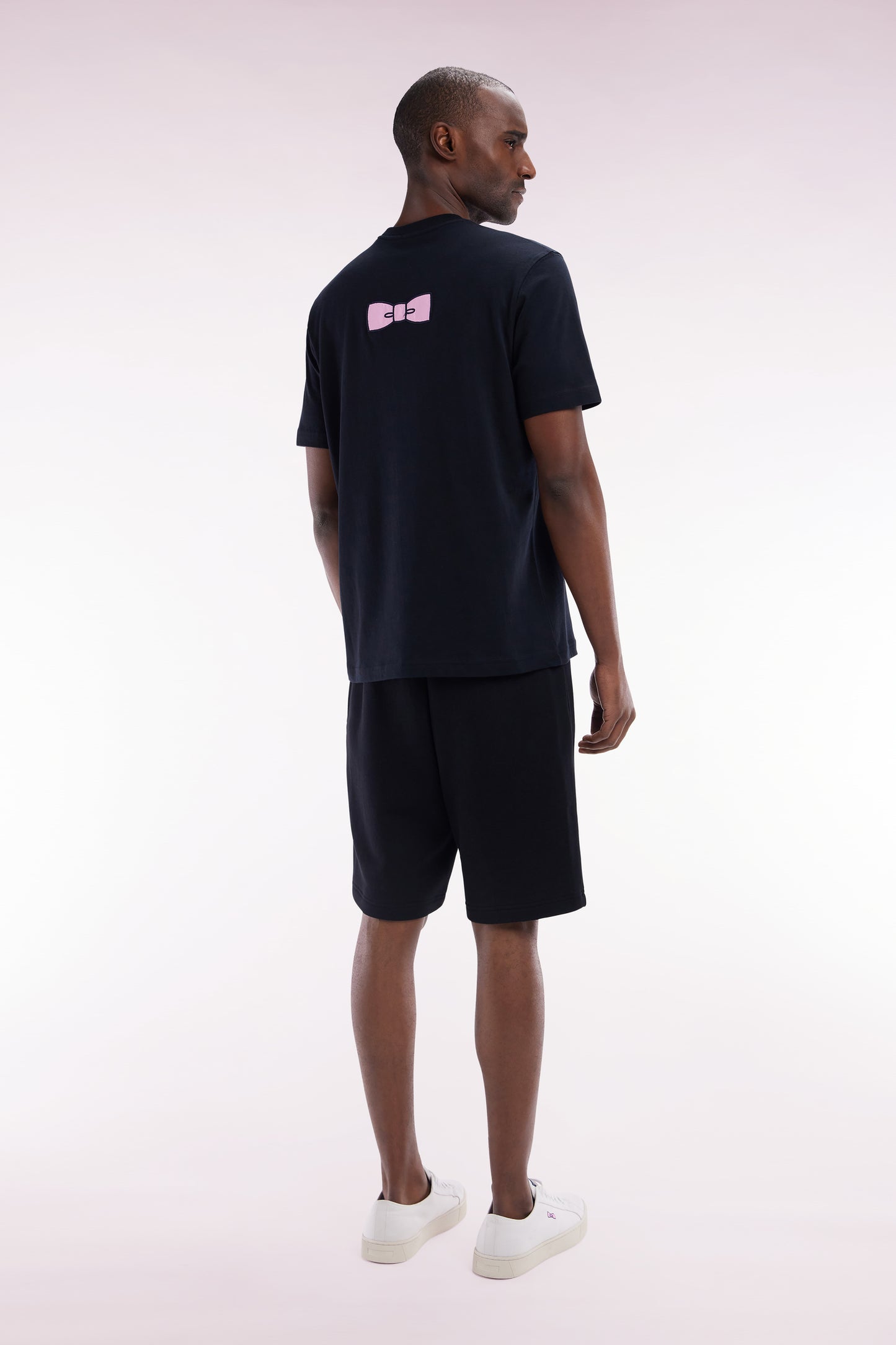 Straight-fit black cotton fleece shorts