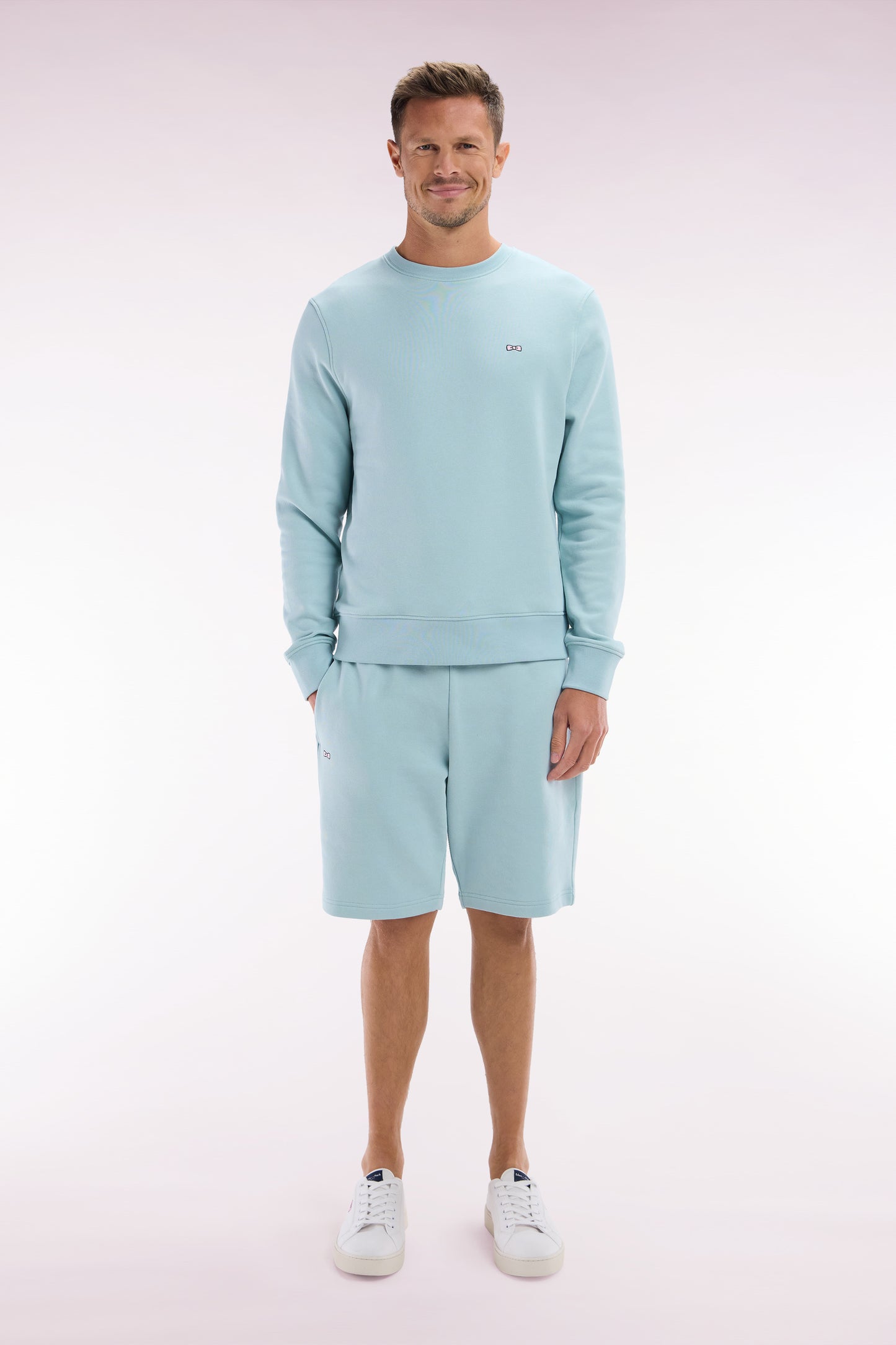 Straight-fit sea green cotton fleece shorts