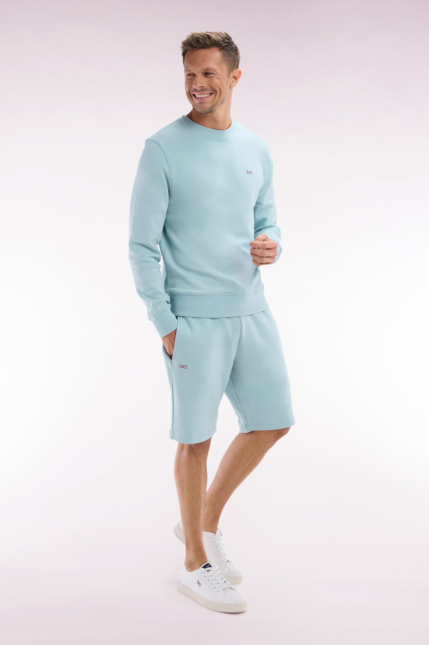 Straight-fit sea green cotton fleece shorts