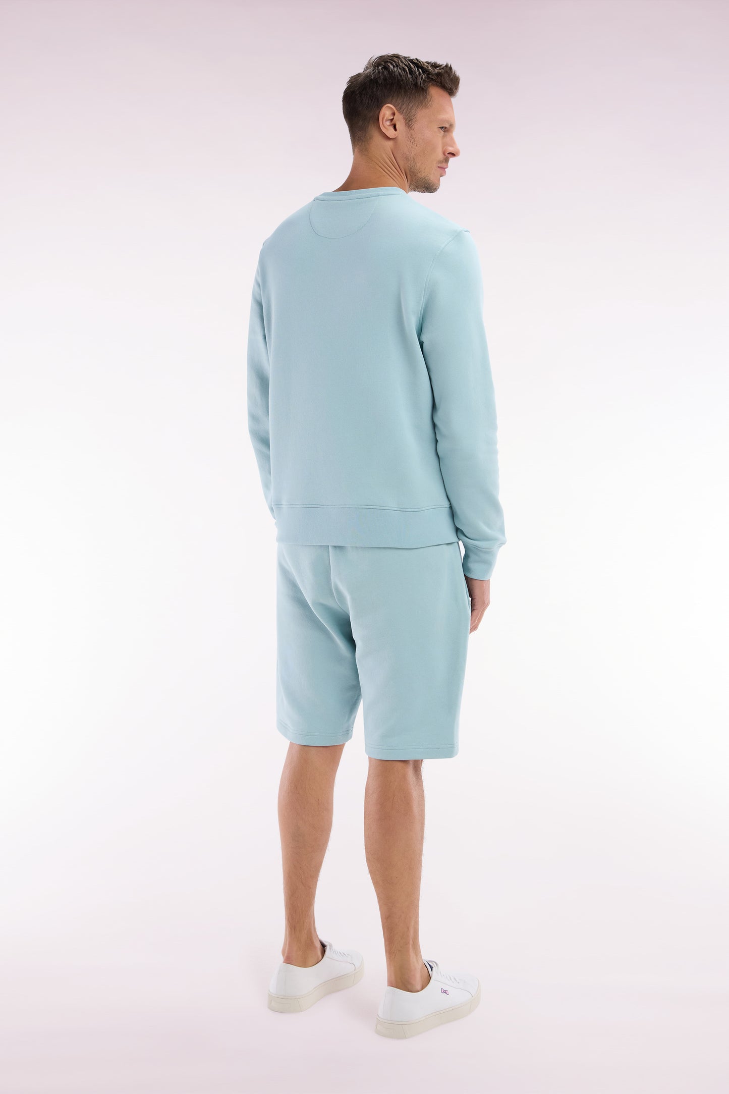 Straight-fit sea green cotton fleece shorts