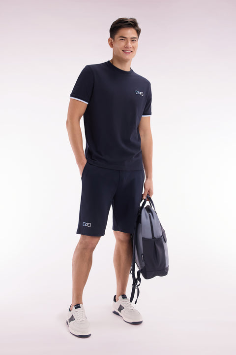 Relaxed-fit navy cotton fleece jogger shorts - Image 3