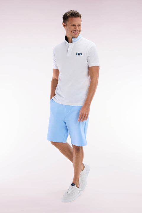 Relaxed-fit sky blue cotton fleece shorts with a striped bow tie embroidery - Image 3