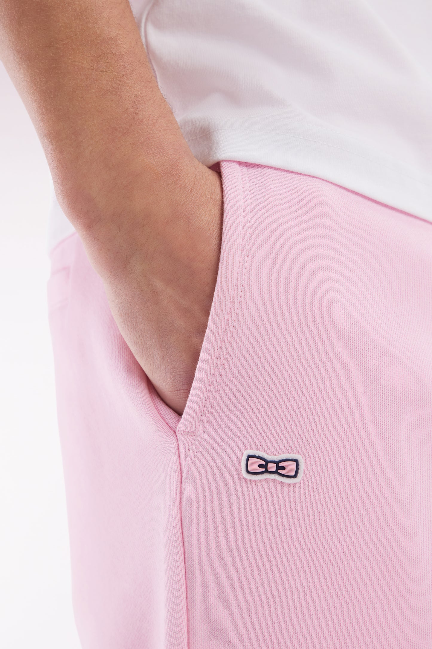 Relaxed fit pink cotton fleece shorts