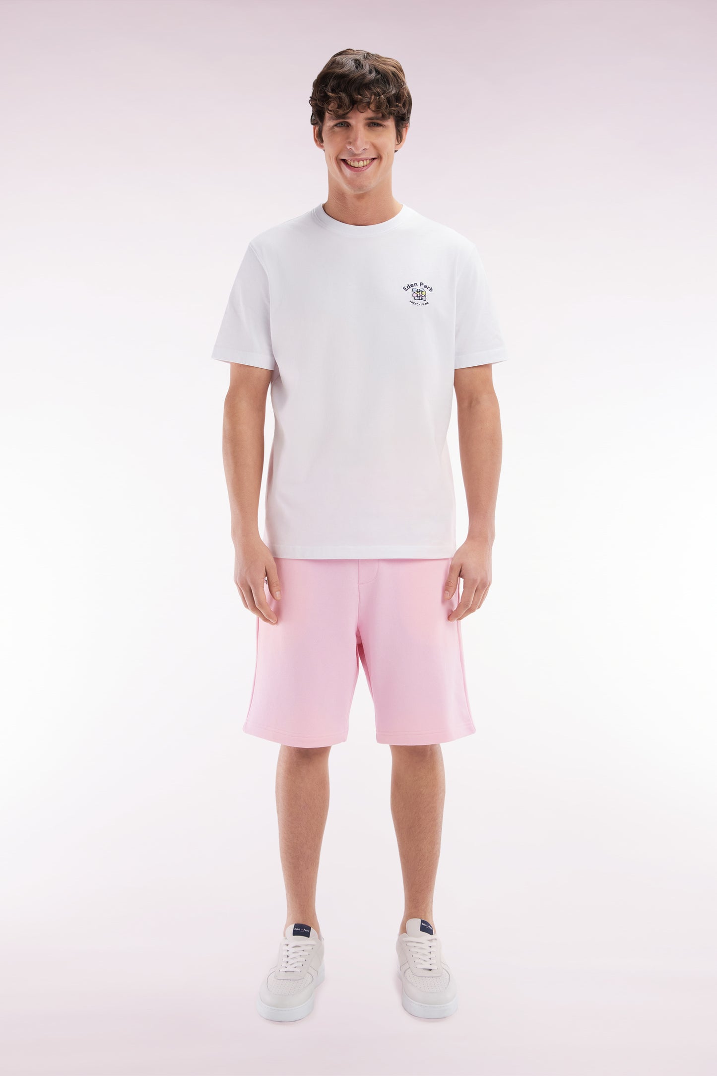 Relaxed fit pink cotton fleece shorts
