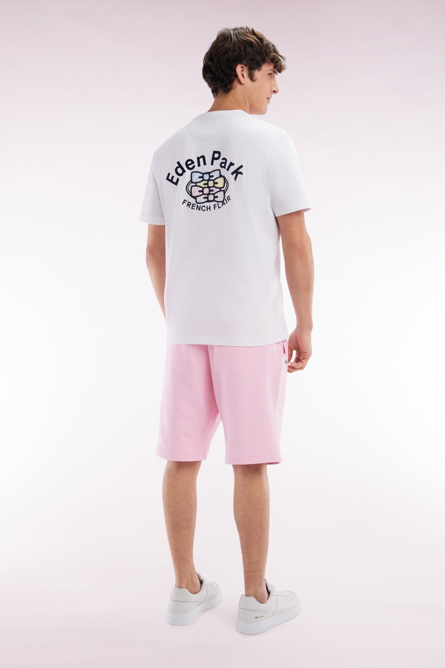 Relaxed fit pink cotton fleece shorts