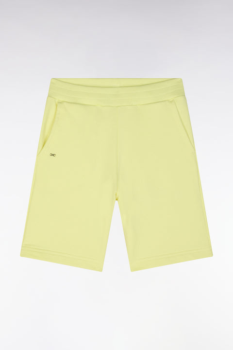Straight-fit yellow cotton fleece shorts - Image 1