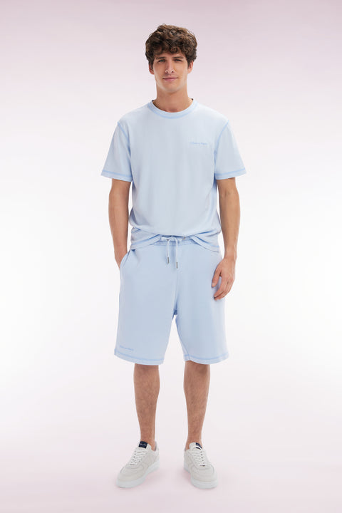 Relaxed-fit sky blue cotton fleece shorts - Image 1