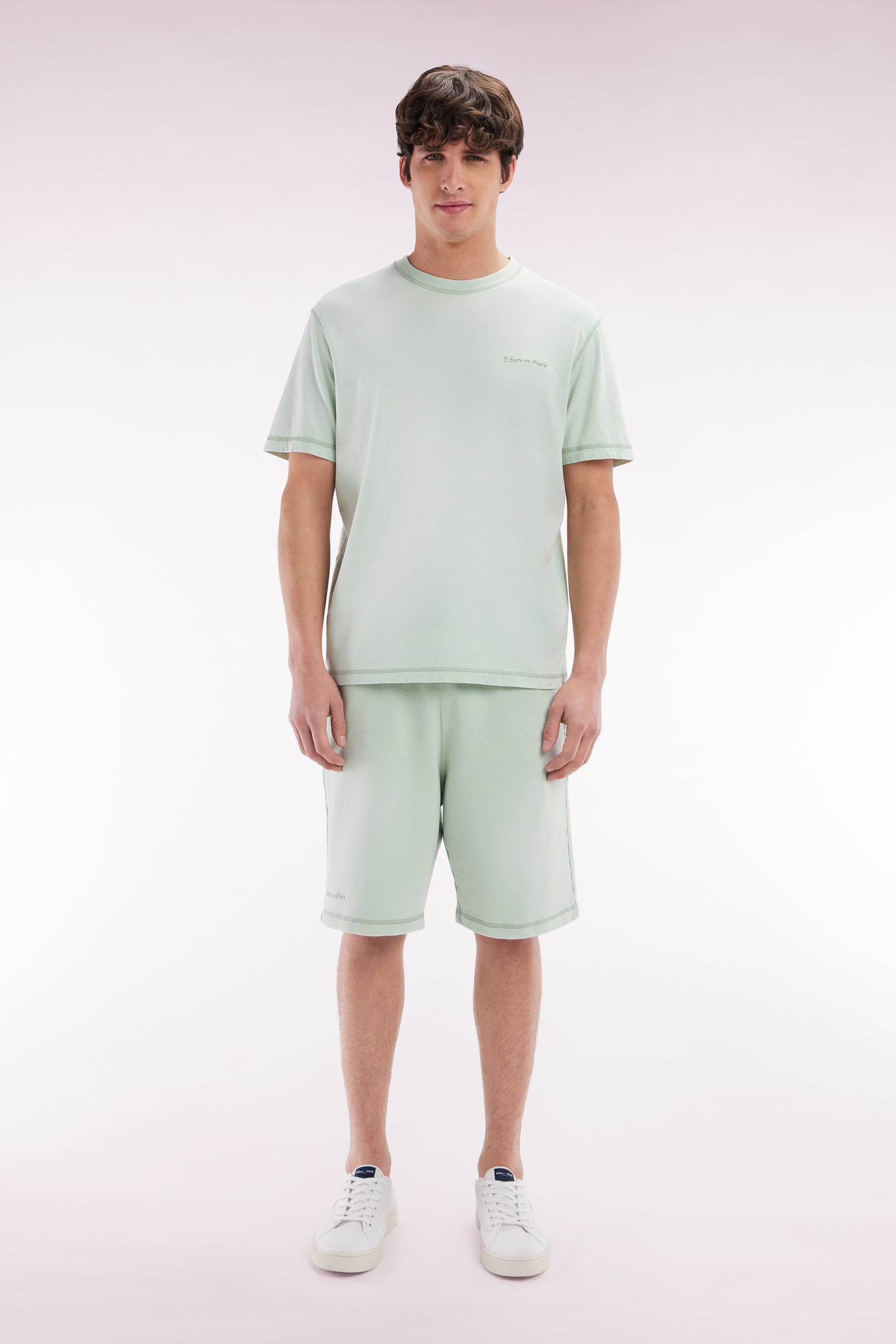 Relaxed-fit light green cotton fleece shorts
