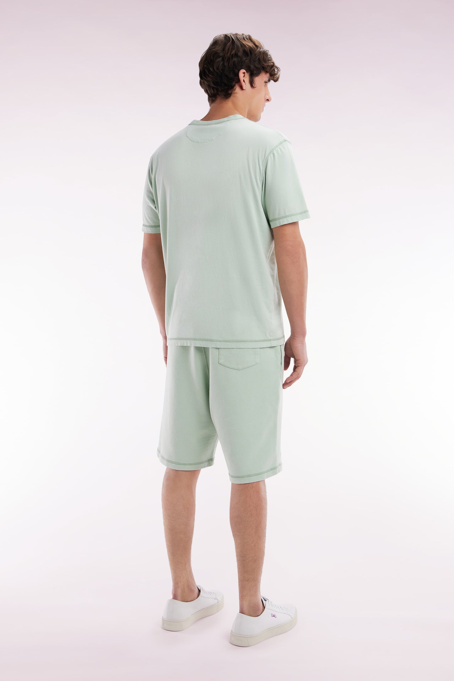 Relaxed-fit light green cotton fleece shorts