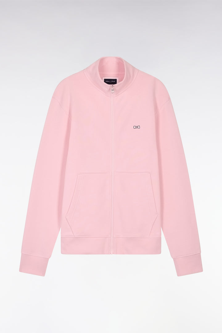 Sweatshirt zippé en coton rose coupe droite