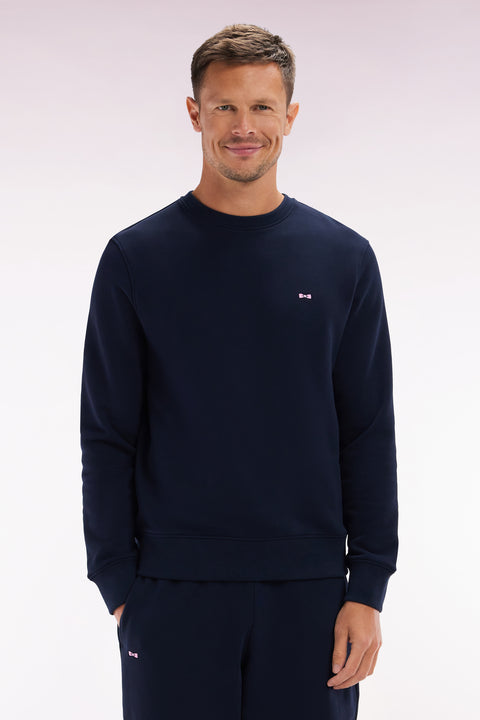 Straight-fit navy cotton fleece sweatshirt - Image 1