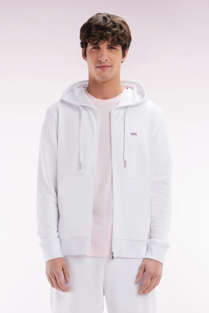 Sweatshirt zippé en molleton coton blanc coupe droite