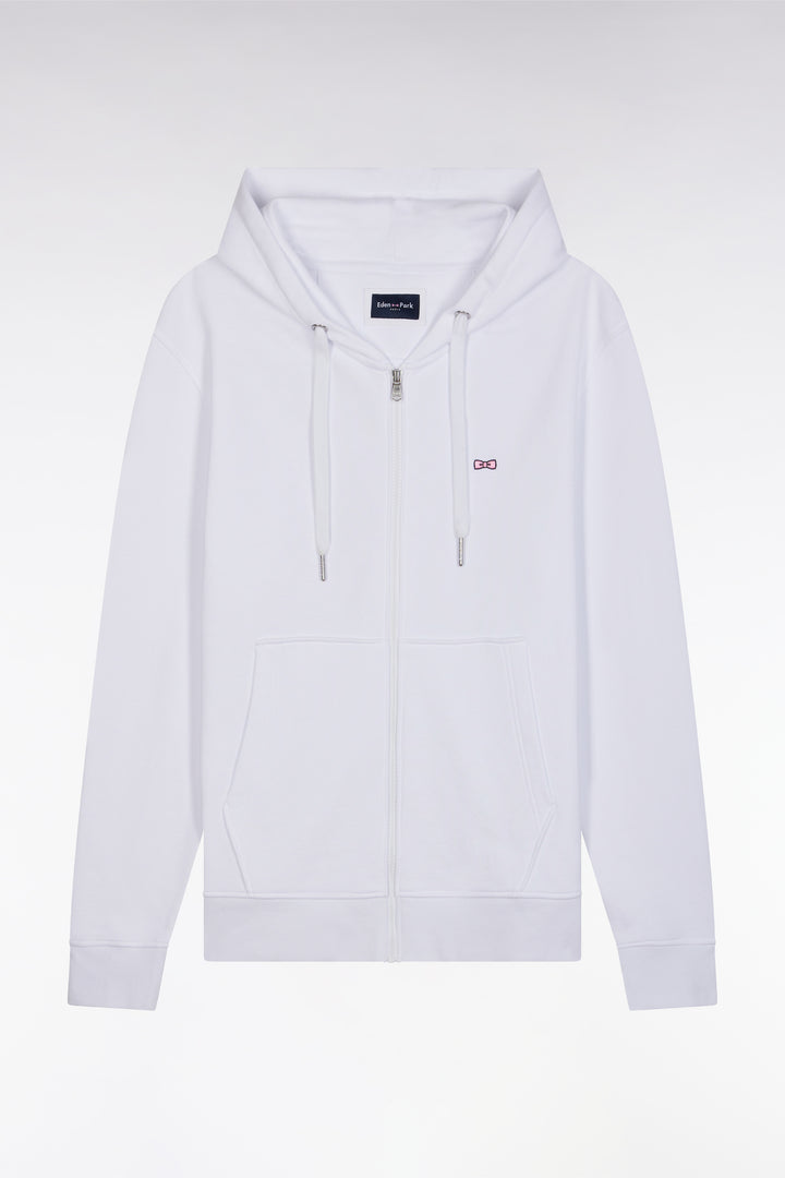 Sweatshirt zippé en molleton coton blanc coupe droite