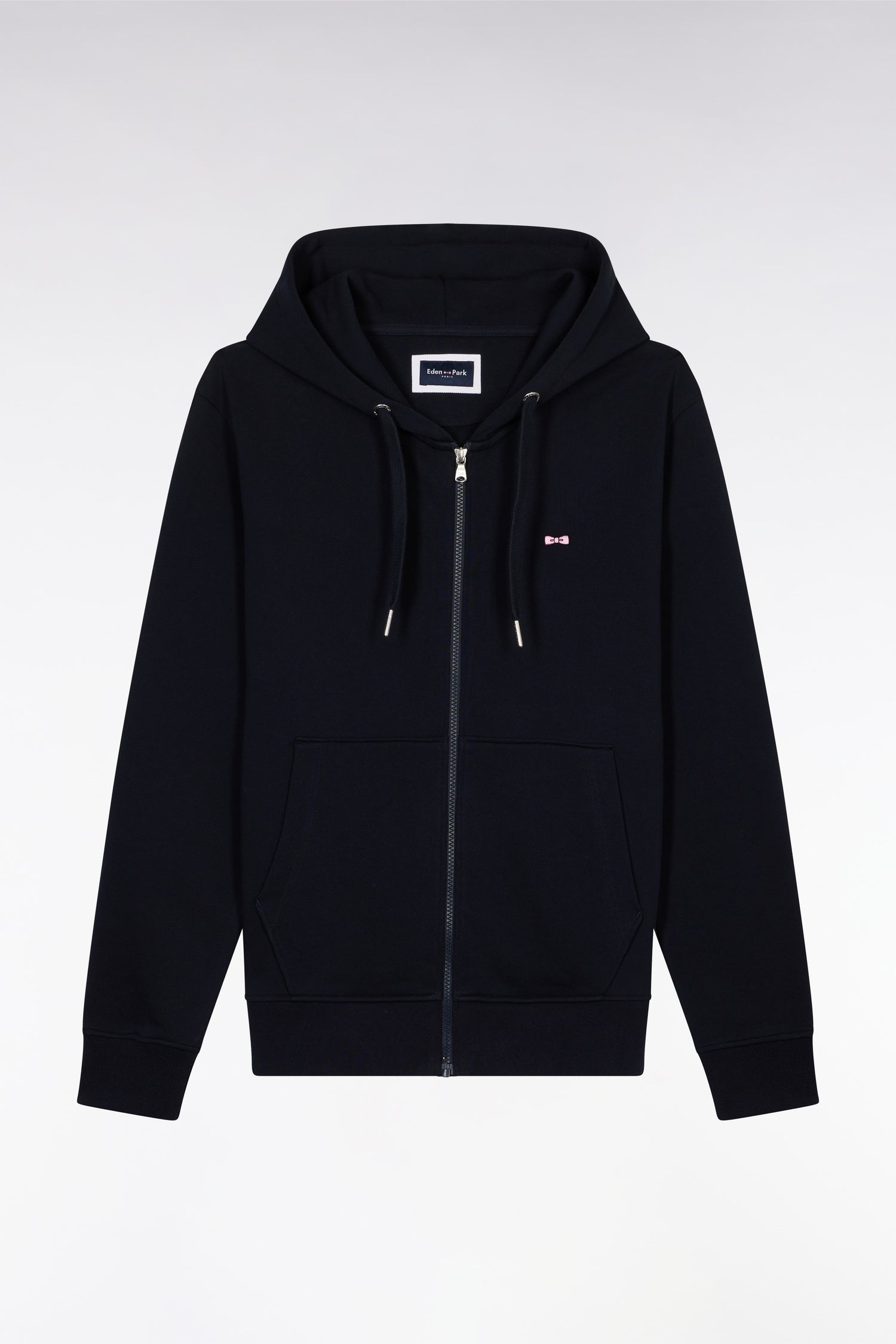 Sweatshirt zippé en molleton coton marine coupe droite